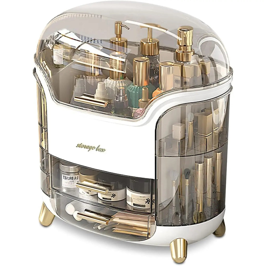 Ergocar White Portable Lightweight Luxury Multi-Functional Makeup Case - Dust-Proof Home Organizer for Cosmetics, Skincare Products and Jewelry