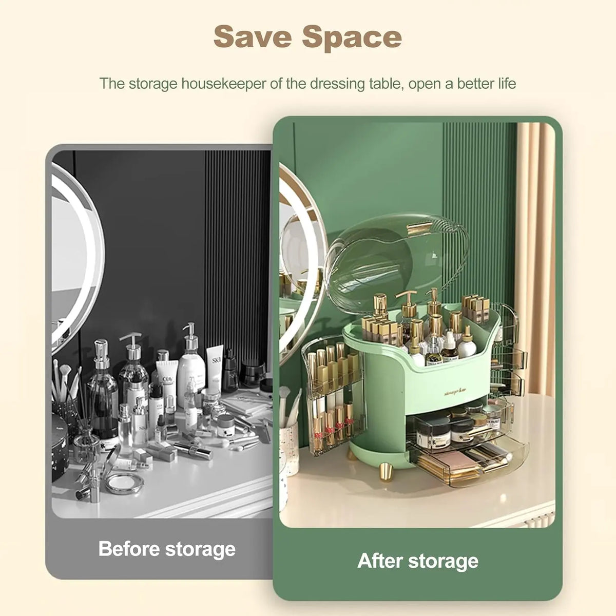 Ergocar White Portable Lightweight Luxury Multi-Functional Makeup Case - Dust-Proof Home Organizer for Cosmetics, Skincare Products and Jewelry