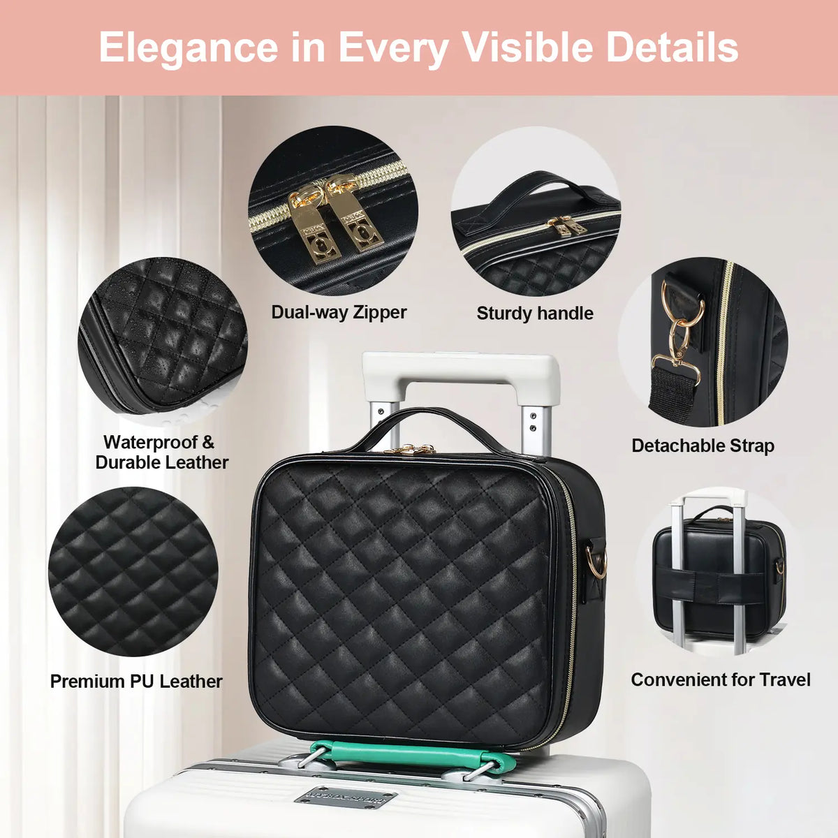 Makeup Bag with Light up Mirror, 10In 12In Makeup Case Travel Cosmetic Bags Brush Organizer Storage Box, Rechargeable Vanity Mirror with 3 Color Lights, High Frame Mirror Protection (Black) Compact