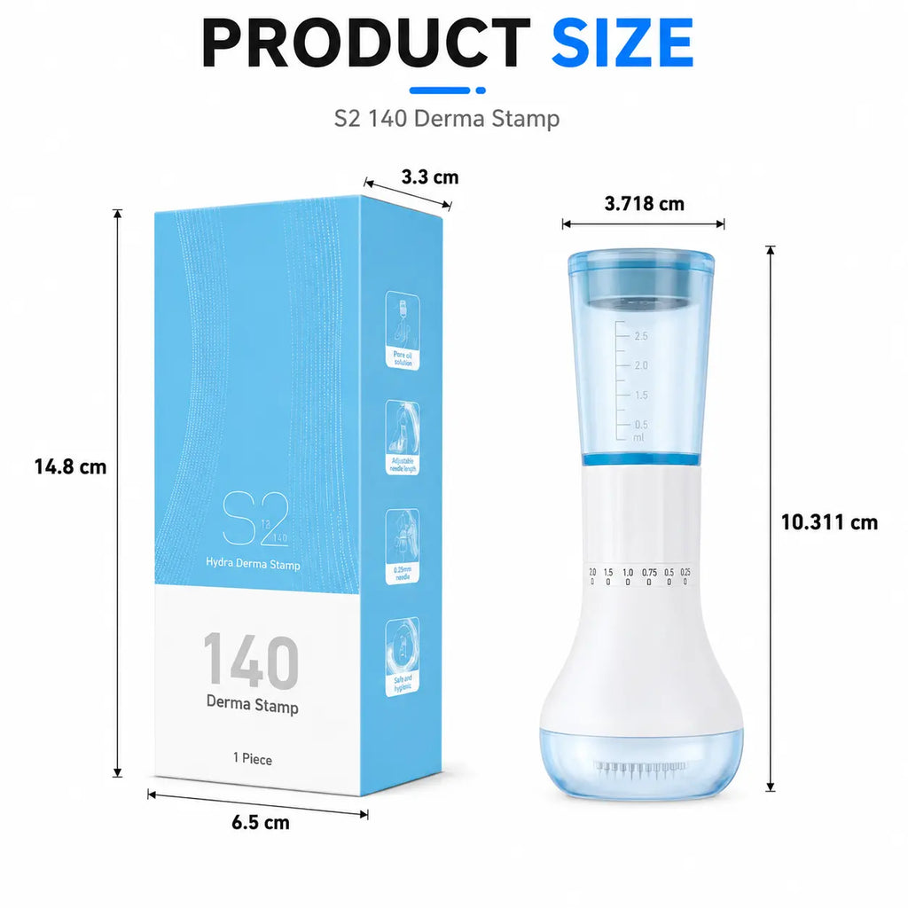 Titanium Derma Stamp - 0.25Mm Adjustable Microneedling Skincare Tool with 10Ml Serum Applicator, 140 Fine Pins, Easy to Clean for Scalp & Beard Care, Portable Beauty Tool, Scalp Care, None, Adjustable Depth