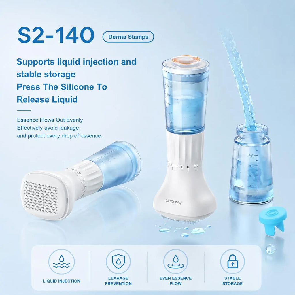 Titanium Derma Stamp - 0.25Mm Adjustable Microneedling Skincare Tool with 10Ml Serum Applicator, 140 Fine Pins, Easy to Clean for Scalp & Beard Care, Portable Beauty Tool, Scalp Care, None, Adjustable Depth