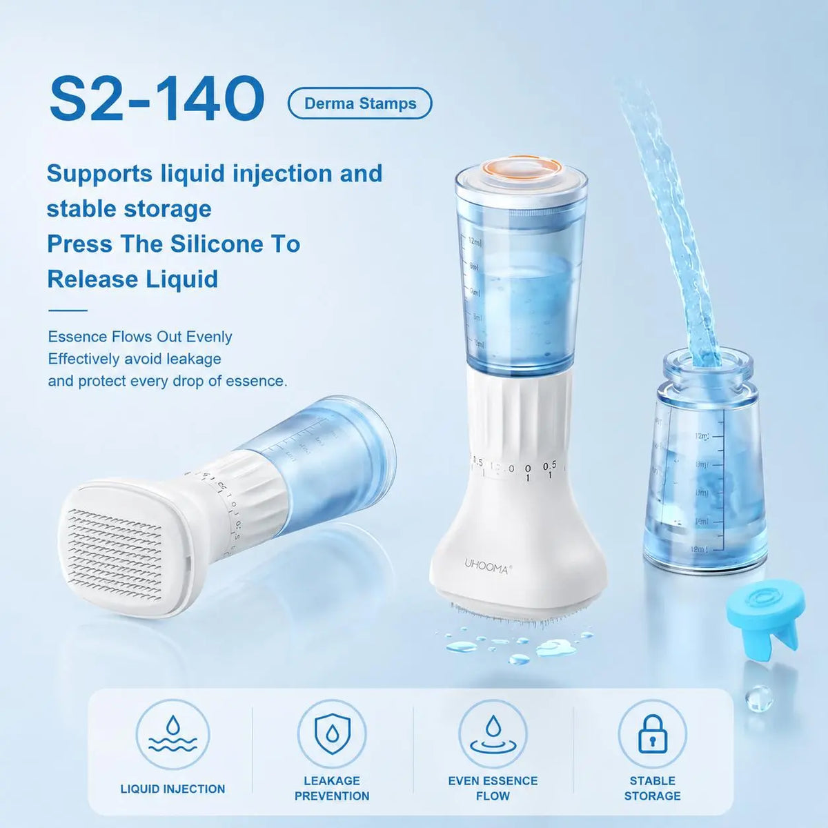 Titanium Derma Stamp - 0.25Mm Adjustable Microneedling Skincare Tool with 10Ml Serum Applicator, 140 Fine Pins, Easy to Clean for Scalp & Beard Care, Portable Beauty Tool, Scalp Care, None, Adjustable Depth